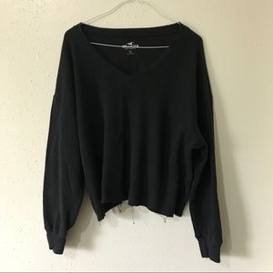 Hollister waffle knit raw hem long sleeve crop top
